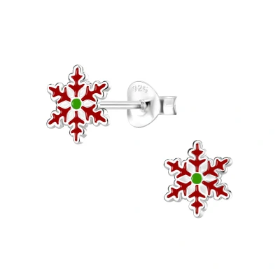 Afbeelding van zilveren rood sneeuwvlokje kinderoorbellen snowflake kerst oorbellen Meisje Zilver Zilverana Sterling 925 Silver