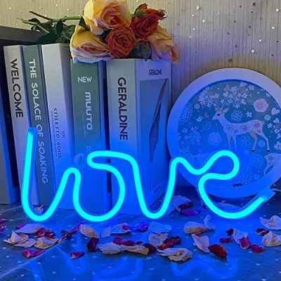 Afbeelding van Neon Love blauwe tekens neonbord, led, neonlicht, wanddecoratie, voor Kerstmis, verjaardagsfeest, kinderkamer, decoratie bruiloftsfeest