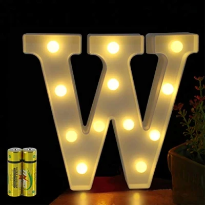 Afbeelding van HONPHIER® Lichtgevende letters, alfabet, lichtlamp, led, decoratie, werkt op batterijen, voor ontvangsten, feest, bruiloft, huis, bar, decoratie (W)