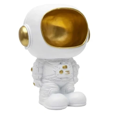 Afbeelding van HOME DECO FACTORY, HD0159, empty witte zak astronaut standbeeld, praktisch hars decoratief object, uniek en elegant ontwerp, ideaal voor opslag, maat: 20 cm, kleur: wit goud