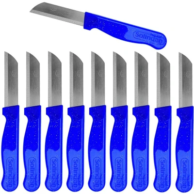 Afbeelding van Solingen Schilmesje Robuust Handvat RVS Glad 16 cm met &quot;Blade Cover&quot; Blauw Glitter 10 stuks