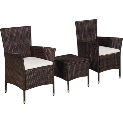 Afbeelding van 3 delige Bistroset poly rattan bruin