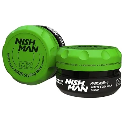 Afbeelding van Nishman Hair Styling Matte Wax 150 ml, langdurig, sterke grip en afwerking, perfecte haarwas voor stijl textuur (150 M2 Clay Keratine)