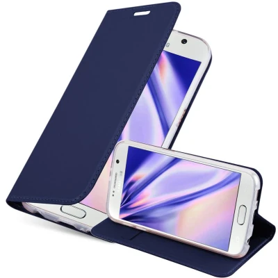 Afbeelding van Cadorabo Hoesje geschikt voor Samsung Galaxy S6 in CLASSY DONKER BLAUW Beschermhoes met magnetische sluiting, standfunctie en kaartvakje Book Case Cover Etui