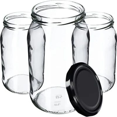 Afbeelding van KADAX Set van 24 glazen voorraadpotten met schroefdeksel, 900 ml, voor jam, conservering, inmaak, zwart