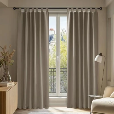 Afbeelding van Deconovo Set van 2 thermische verduisteringsgordijnen met lussen, ondoorzichtig, 245 x 140 cm (hoogte breedte), taupe
