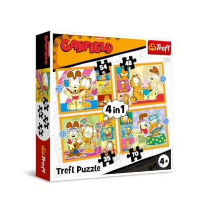 Afbeelding van Trefl Garfield, Garfield Aime Lazania 4 in 1 puzzel, puzzels, 35 tot 70 stukjes verschillende moeilijkheidsniveaus, voor kinderen vanaf jaar