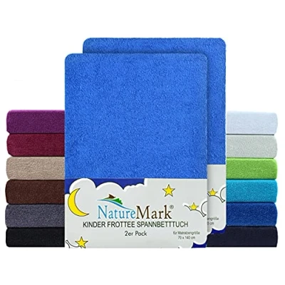 Afbeelding van NatureMark Set van 2 hoeslakens voor kinderen in zachte en behaaglijke badstof babybed kinderbed, 70 x 140 cm, koningsblauw