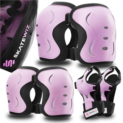 Afbeelding van SKATEWIZ Kniebeschermers voor kinderen, inline skates kniebeschermers, knie en elleboogbeschermers, Impact, maat XS, roze / zwart