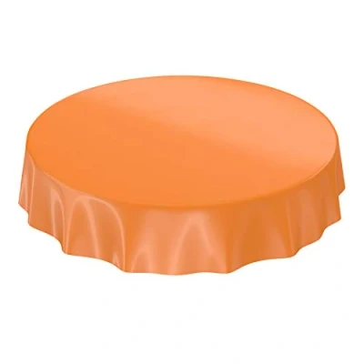 Afbeelding van Anro wasbaar tafelkleed van wasdoek, effen kleur, glanzend, met gesneden rand, oranje, rond, 140 cm