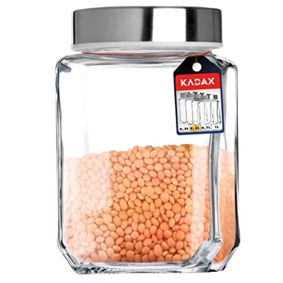 Afbeelding van KADAX Glazen pot voor specerijen, transparante noten, snoep, container met deksel, voorraadpot, voedselcontainer, voorraadpot (500 ml, wit)