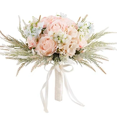 Afbeelding van LESING Handgemaakt boeket van kunstrozen voor bruid en bruidsmeisje Romantische bloemen (roze)