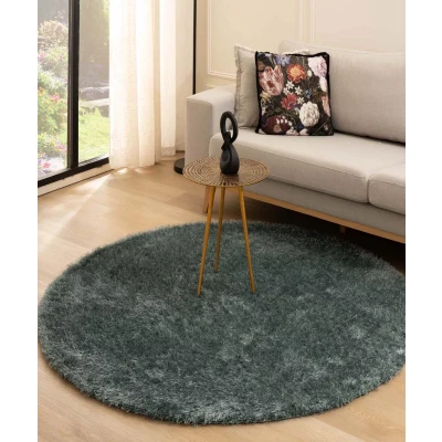 Afbeelding van Rond Hoogpolig Tapijt/Vloerkleed Velvet Posh Blauw 160 Cm