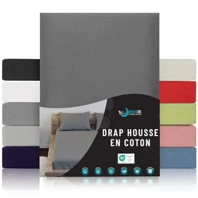 Image de Dreamzie Drap Housse 90x200 100% Jersey Coton Certifié Oeko Tex Anthracite