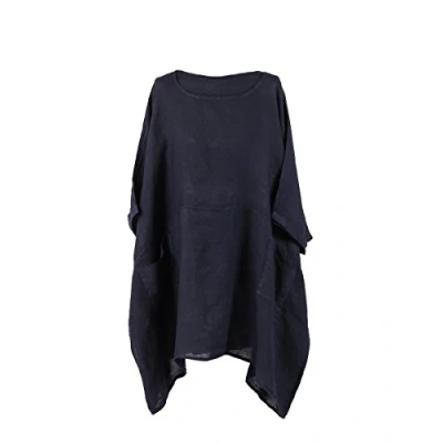 Afbeelding van LushStyleUK Italiaanse linnen tuniek voor dames, effen, grote maat, Navy Blauw