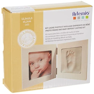 Image de Kit moulage empreinte de bébé + cadre photo 12,5x12,5 cm artémio