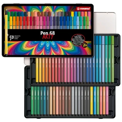 Afbeelding van Viltstift STABILO Pen 68/50 Arty medium assorti blik à 50 stuks