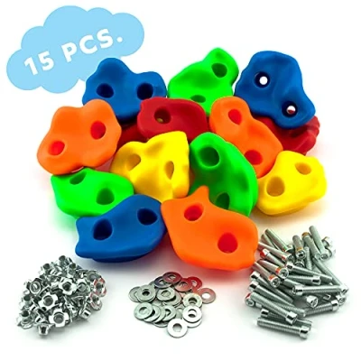 Afbeelding van 15 stuks klimgrepen kinderen set outdoor incl. bevestigingsmateriaal klimstenen voor klimwand Kids boulderstenen kleurrijk speeltoren met schroeven