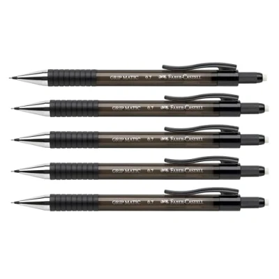 Afbeelding van FABER CASTELL 205206 Grip Matic vulpotloden, zwart, hardheid B vulling 0,7 mm + gom, 5 stuks