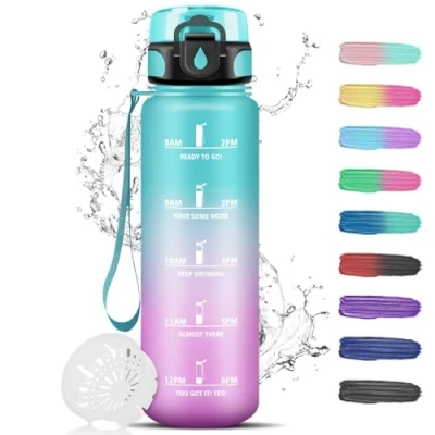 Image de Bouteille d&#039;eau de 1 litre, anti fuite, avec marqueur temps, gourde motivation, pour adulte, gym, vélo, école, bureau, gym