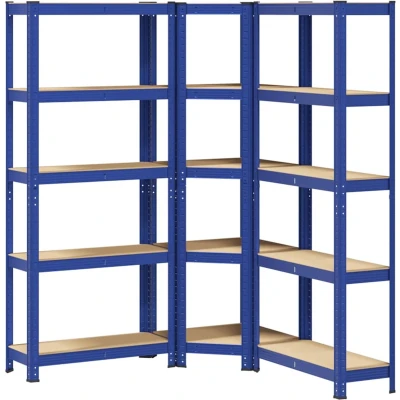 Afbeelding van vidaXL Legbordenset 3 st 5 laags staal en bewerkt hout blauw