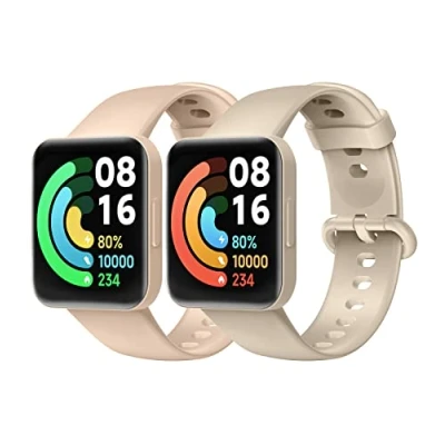 Afbeelding van MoKo 2 stuks armbanden, compatibel met Redmi Watch Lite/Xiaomi Poco Watch, reservearmband, verstelbaar, van zachte siliconen, roze/ivoor