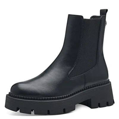 Afbeelding van Tamaris Enkellaarsjes met plateauzool, Dames, Maat: 36, Black Hoogwaardig imitatieleer