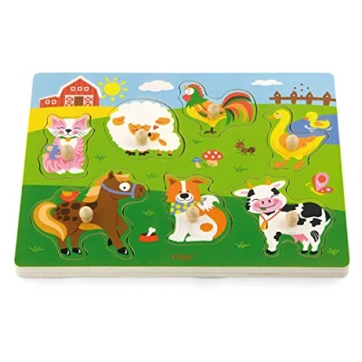 Afbeelding van Viga Toys Houten Geluidspuzzel Boerderijdieren