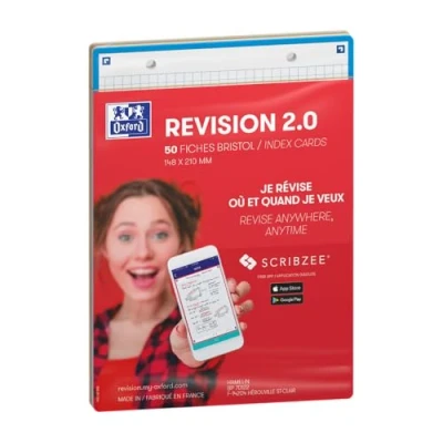 Afbeelding van Oxford Révision 2.0, set van 50 Bristolkaarten, A5 formaat, 14, 8 x 21 cm, kleine tegels op voor en achterkant, geassorteerde kleur frame