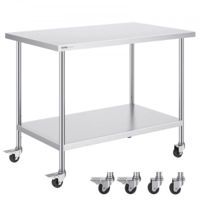 Image de VEVOR Table de Travail en Inox Préparation avec Roulettes 76,2x121,9 cm