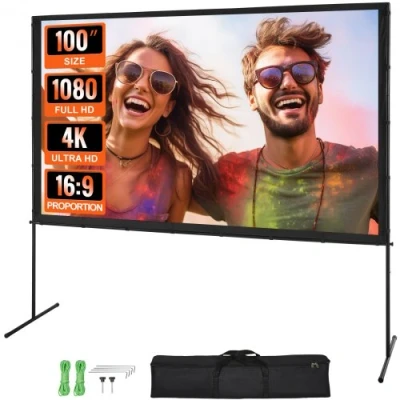 Image de VEVOR Écran de Projection sur Pied Portable 100 pouces 16:9 HD Toile Double Face Anti Plis Grand Angle Vision avec Sac Rangement pour Vidéoprojecteurs Cinéma Maison et en Plein Air