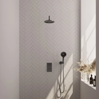 Afbeelding van Brauer gunmetal Edition Regendoucheset inbouw hoofddouche 20cm Gladde knop handdouche rond 3 standen PVD geborsteld