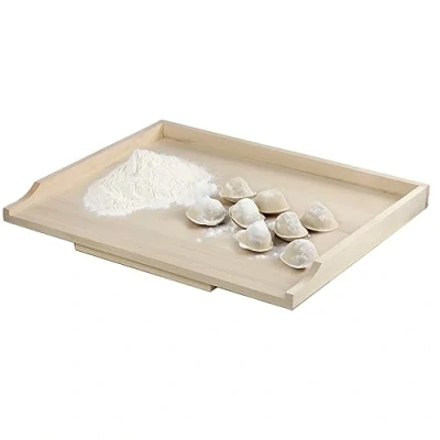 Afbeelding van KADAX Pastaplank van hoogwaardig populierenhout met aanslagstangen, traditionele bakplank voor pasta, cake, ravioli (één kant, 40 x 60 cm)
