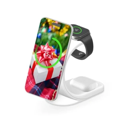 Afbeelding van MMOBIEL Magnetisch laadstation, compatibel met iPhone, Apple Watch en AirPods 3 in 1 laadstation 18 W snellader draadloos Qi Magsafe inductielader wit