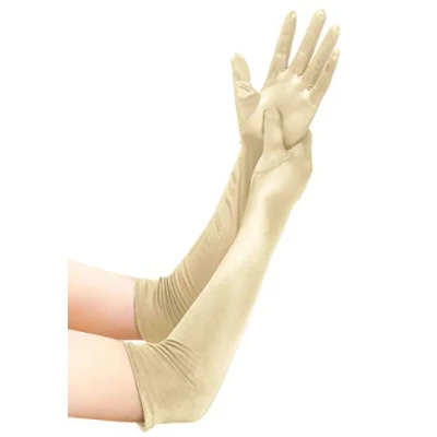 Afbeelding van EORUBE Long Opera satijnen handschoenen voor dames, ellebooglengte, glad 20,5 cm, champagne, één maat, Smooth 20.5 Champagne