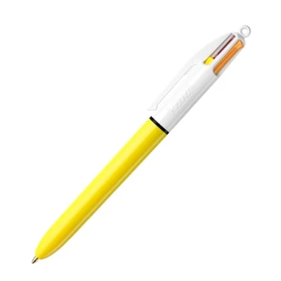 Afbeelding van Bic 4 Colours Sun, Balpen, 0,32mm, Fashion Inktkleuren, Lichaam Geel Balpen