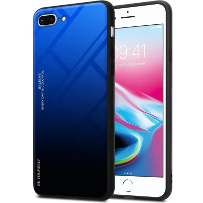 Afbeelding van Cadorabo Hoesje geschikt voor Apple iPhone 7 PLUS / 7S 8 in BLAUW ZWART Tweekleurige beschermhoes van TPU silicone Case Cover en achterzijde gehard glas
