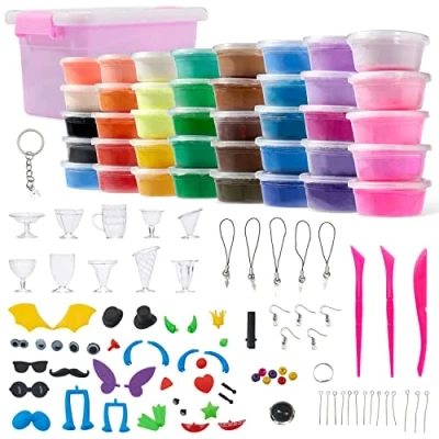Afbeelding van THE TWIDDLERS Klei Knutselpakket voor Kinderen met 40 Verschillende Verfen Luchtdroge + Gereedschap, Opbergdoos, Accessoires &amp; Meer