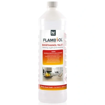 Afbeelding van FLAMBIOL Bio ethanol 96,6% premium 1 x l voor tafelhaard, open haard en tuindecoratie zonder rook roet op basis van maïs bieten
