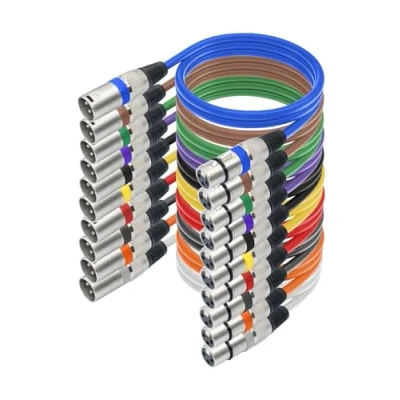 Afbeelding van 10 stuks XLR kabels, symmetrisch, 1 m, meerkleurig, signaalkabels Dmx voor podiumverlichting, kabel, 3 polig, mannelijk/vrouwelijk, XL patchkabels microfoons, meerkleurig
