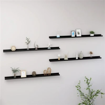 Afbeelding van Wandschappen 4 st 115x9x3 cm zwart