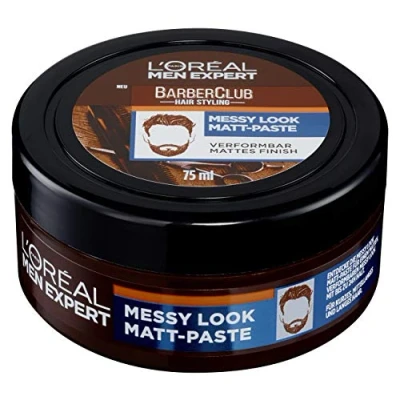 Afbeelding van L&#039;oréal Men Expert Barber Club, Messy Look matte pasta, haarwax met sterke hechting, vormbaar, flexibele structuur voor heren, 75 ml