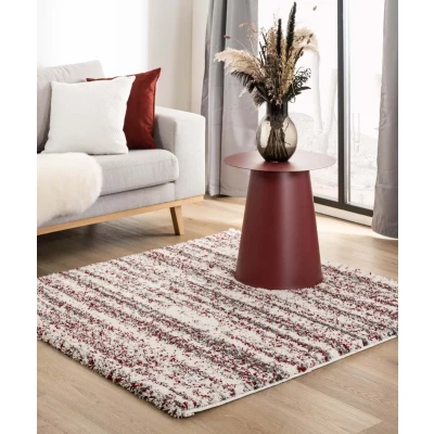 Afbeelding van Vierkant Hoogpolig Tapijt/Vloerkleed Strepen Artisan Grijs/rood 140x140 Cm