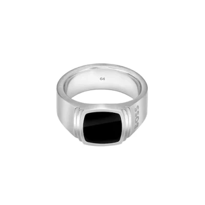 Afbeelding van BOSS Odell Ring silvercoloured/black, Heren, Maat: 62, Silver coloured/black