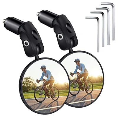 Afbeelding van 2 stuks, HD 360 graden draaibaar en inklapbaar, universele fietsspiegel voor stuur 17.4 22 mm, groothoek fietsspiegel, fietsen, mountainbikes, racefietsen