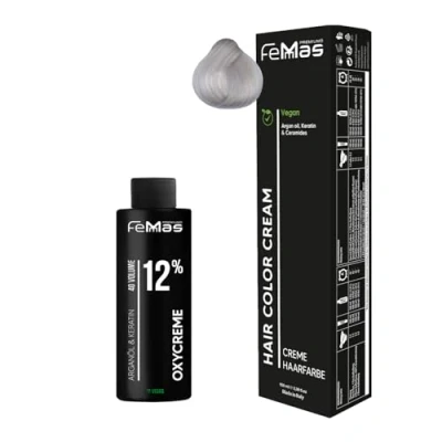 Afbeelding van Femmas Ultra Ash 901 S I Hair Color Cream 100 ml + oxidatiecrème 12% permanente haarkleur ontwikkelaar zacht en duurzaam