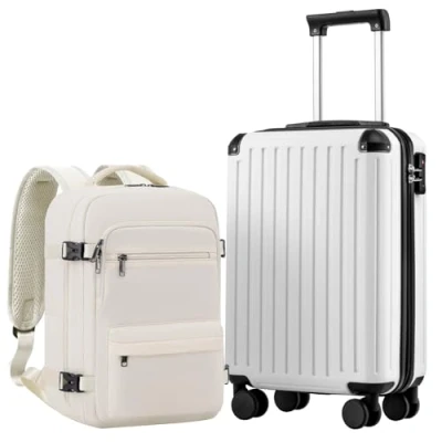 Afbeelding van COOLIFE cabinekoffer 55 x 35 20 cm voor Ryanair vliegtuig, handbagage, cabinebagage, Harde koffer met TSA slot en 4 dubbele wielen, Wit, Reiskoffer