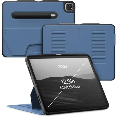 Afbeelding van Zugu case iPad Pro 12.9 Gen 5 &amp; 6 (2021/2022) oersterke luxe flip over volledige 360˚ bescherming met multifunctionele standaard functie geschikt voor Apple Pencil Slate