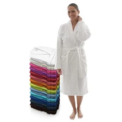 Afbeelding van LEBENGOOD Uniseks badjas voor dames en heren, 100% katoen, Amerikaanse badstof, 400 g, met riem, zakken, douche, zachte badjas, handdoek, Wit.