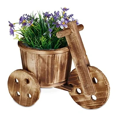 Afbeelding van Relaxdays Bloempot driewieler plantenbak hout sierpot voor buiten natuur